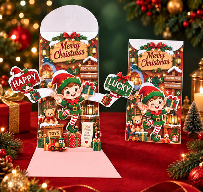 🎄Handmade 3D Christmas Money Card – Pop-Up Holiday Card with Cash Envelope & Message Space 💌✍💵