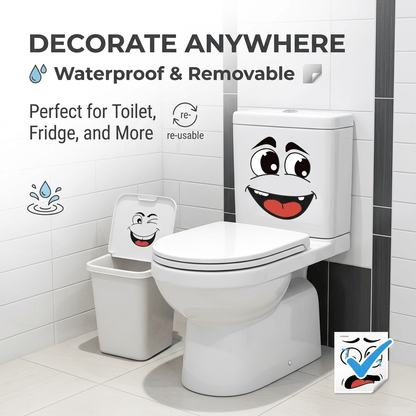 Cartoon Face Stickers, Self-Adhesive Removable Decals with Glossy Finish, Multi-Surface Decor
