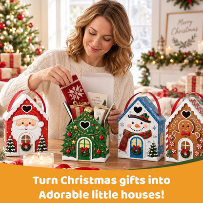 Christmas Cottage Gift Box with Handle – Festive House-Shaped Holiday Packaging