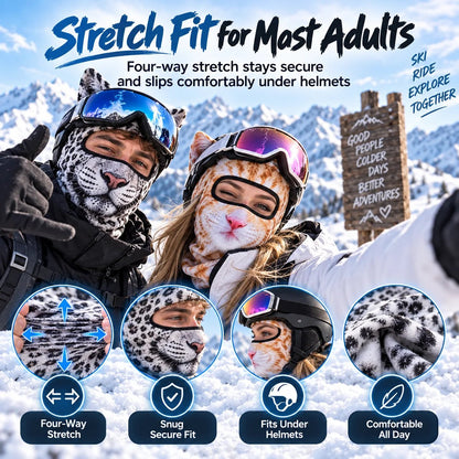 🐱✨3D Cat Ski Mask with Ears – 🤣Funny Windproof Balaclava for Skiing & Festivals