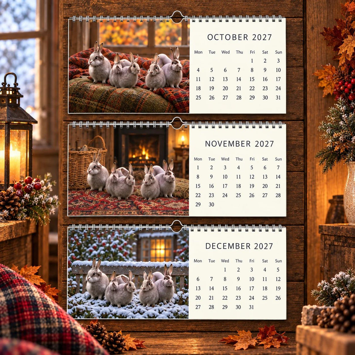 🌿🐰 2027 Hidden Message Rabbit Wall Calendar – Squint & See Optical Illusion Calendar