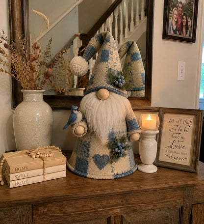 🐦 Patchwork Bird Gnome Light Collection | Warm Glowing Tabletop Decor with Farmhouse Patchwork Details for Mantels, Shelves & Holiday Gifts ✨