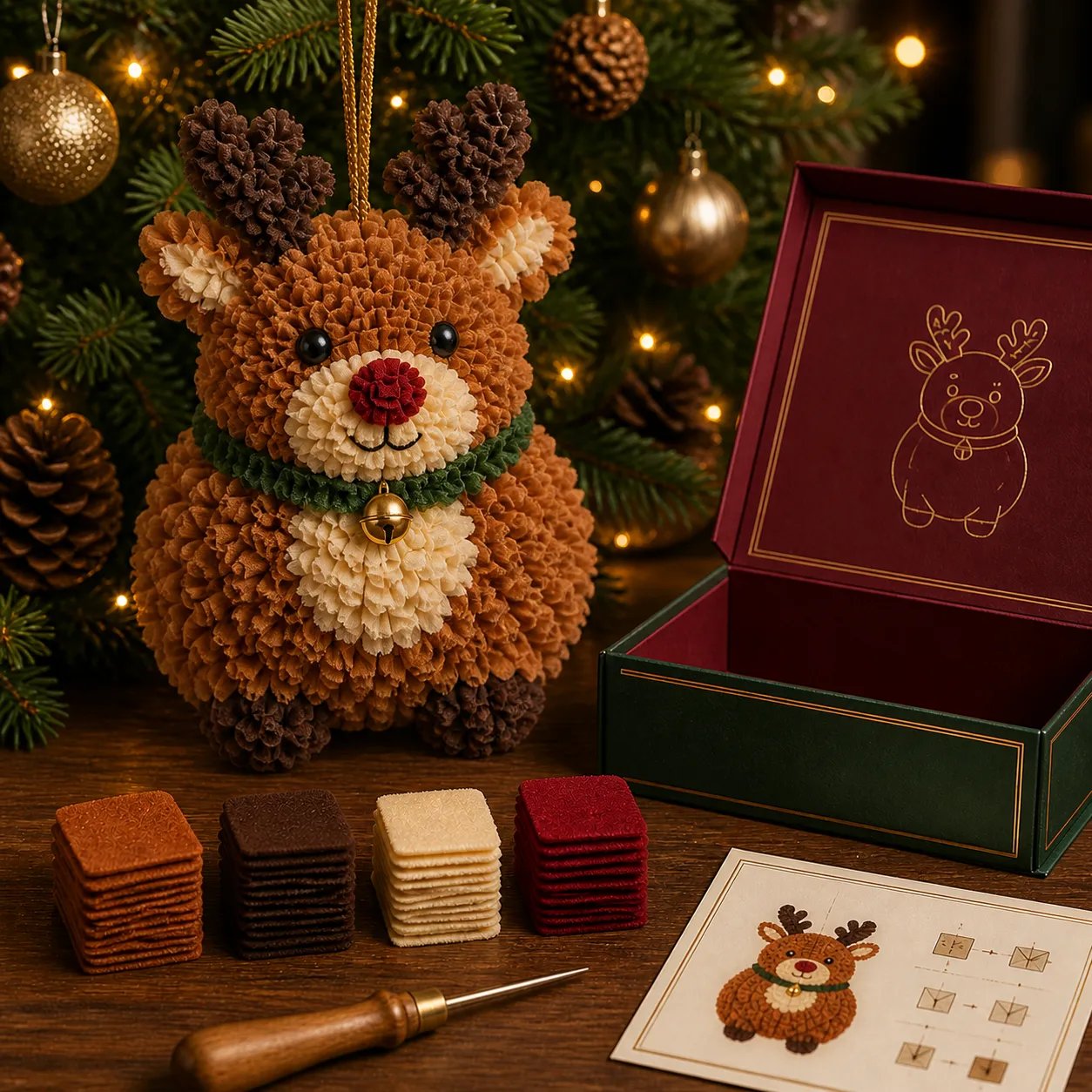 🎄Beginner-Friendly 3D Fabric Poke Christmas Ornament DIY Kit Collection | Complete Kit with Pre-Cut Fabrics, Stuffed Felt Base, Poking Tool & Step-by-Step Guide Included 💕