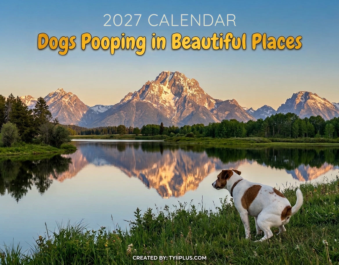 2027 Dogs Pooping in Beautiful Places Funny Wall Calendar