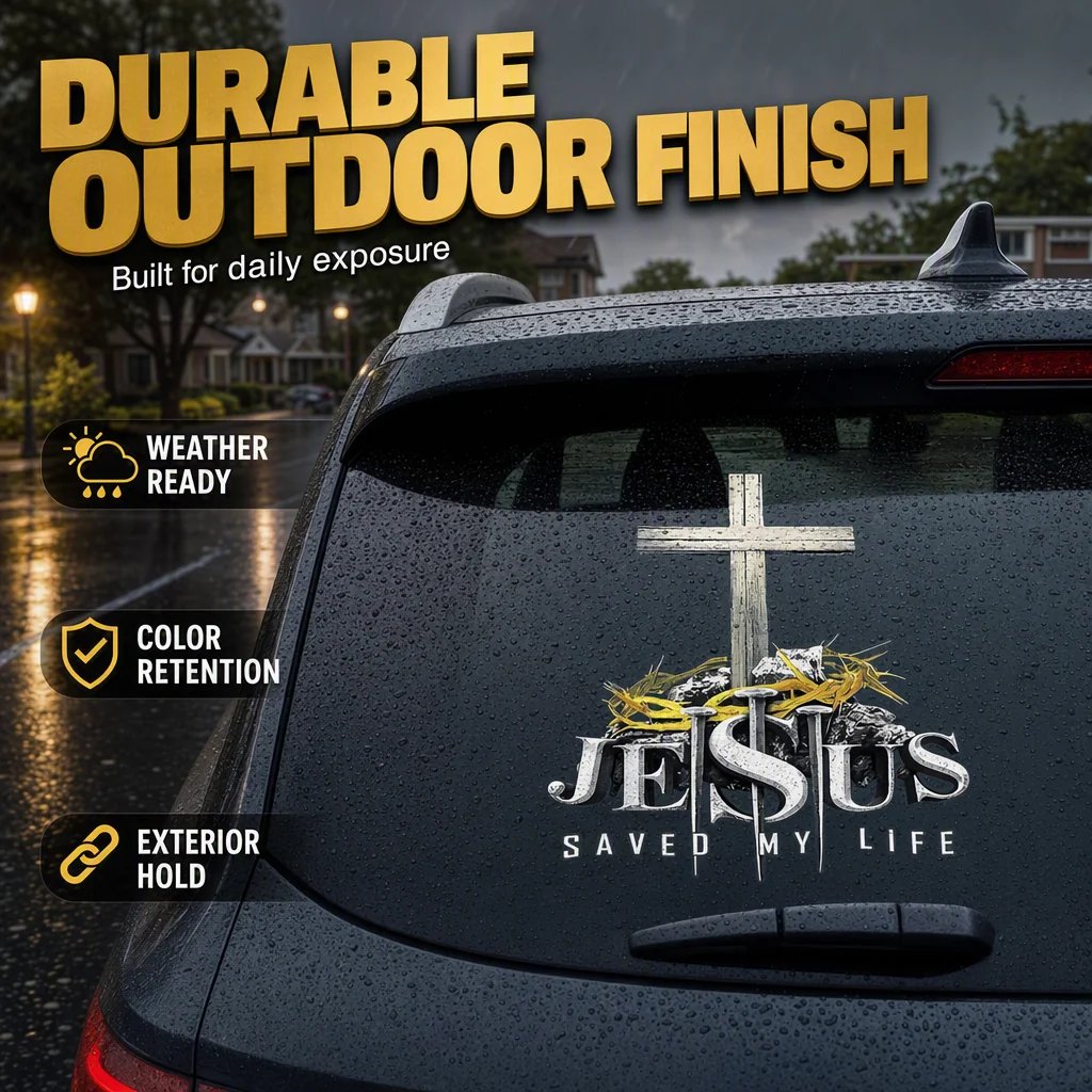 Christian Cross Car Decal – Waterproof Vinyl Faith Sticker