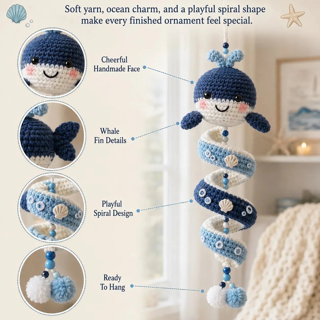 🌊 Marine Animal Themed Spiral Crochet Hanging Kit for Beginners | Complete Kit with All Tools & Step‑by‑Step Guide Included 💕