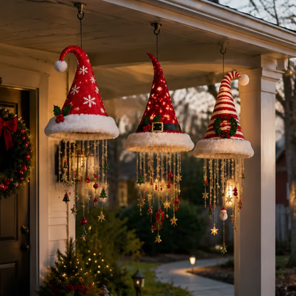🎅 Lighted Santa Hat Hanging Chandelier 🎄 | 3 Styles Warm LED Christmas String Light | Indoor Outdoor Porch Holiday Decor Gift