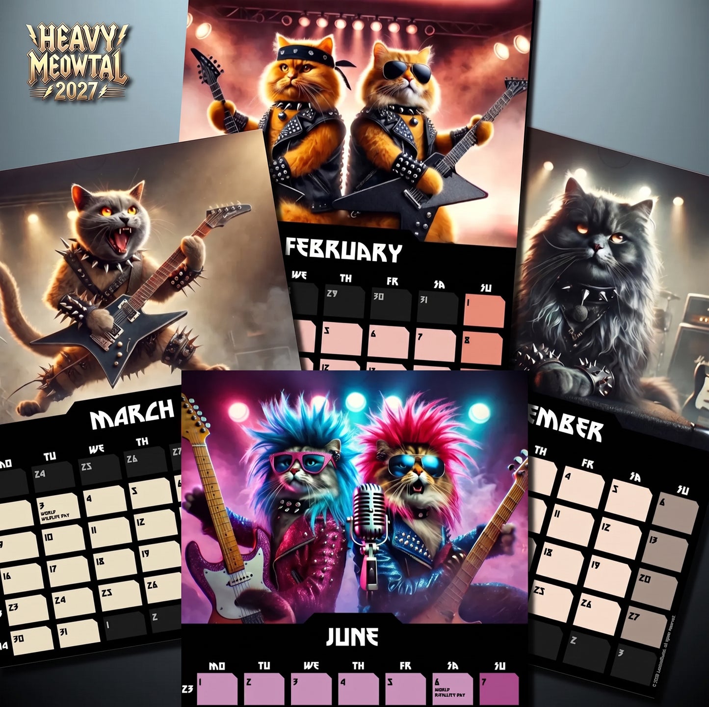 🐱Heavy Meowtal 2027 Calendar: Metal Cat Art