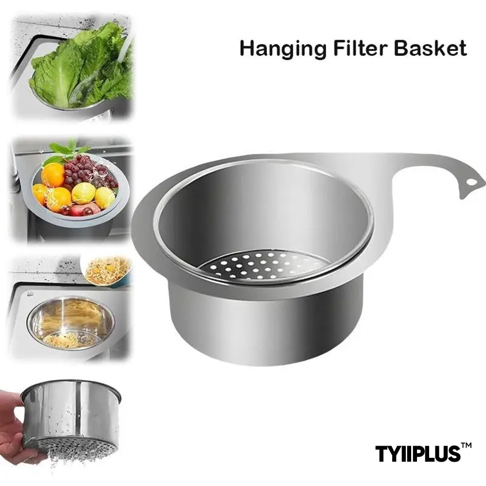 TYIIPLUS™ Stainless Steel Sink Strainer Basket, Multifunctional Hanging & Countertop Colander for Washing, Draining & Food Prep