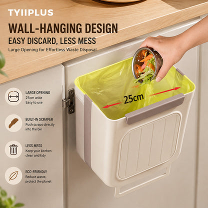 TYIIPLUS™ Foldable Hanging Trash Can, 1.6 Gallon Kitchen Cabinet Door Garbage Bin with Scraper, Space-Saving Waste Container for RV, Car & Camping