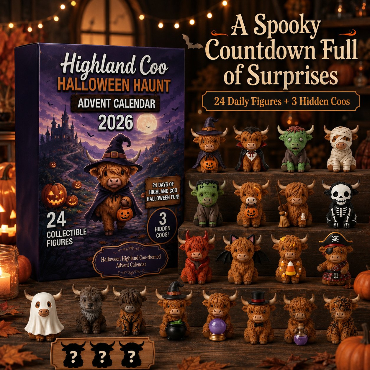 🎃 Highland Coo Halloween Advent Calendar 2026 – 27 Cute Collectible Figures Countdown Set