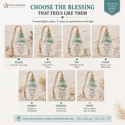 🌊Ocean Blessings™ Sea Glass Christmas Ornaments – Peace, Love, Joy, Faith, Family, Friends & Hope