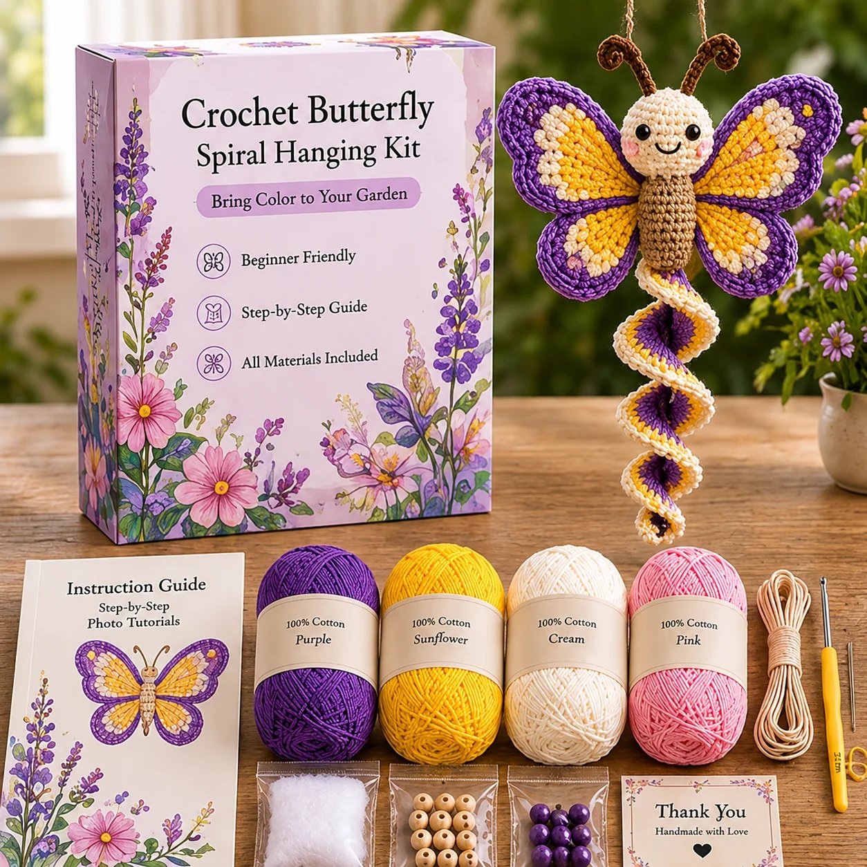 🧶🌿 Crochet Spiral Hanging Kit – Beginner-Friendly DIY Garden Animal Decor