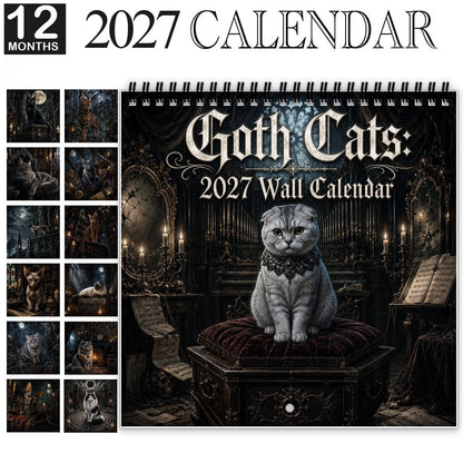 🐈‍⬛2027 Gothic Cat Wall Calendar – Dark & Mystical Cat Art Calendar for Home Decor & Cat Lovers