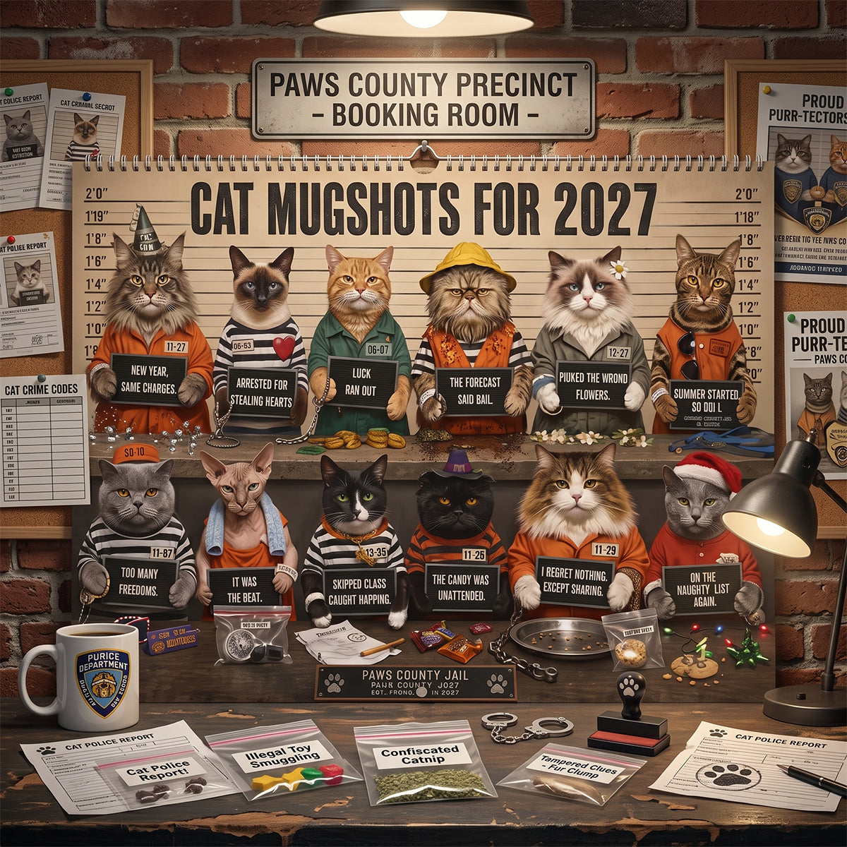 😂Funny Cat Mugshots 2027 Calendar