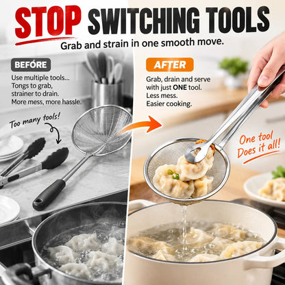 🔥Tyiiplus™ 2-in-1 Stainless Steel Strainer Tongs – Grab, Drain & Serve with One Tool