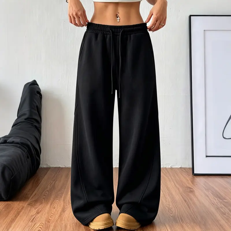 TYII™ Women’s Cotton Blend Wide-Leg Sweatpants – Relaxed Drawstring Lounge Pants with Pockets