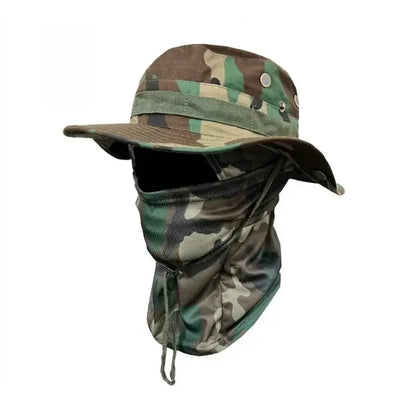 🔥Camouflage 6-in-1 Tactical Bucket Hat – Detachable Face Mask & Neck Flap for Sun Protection