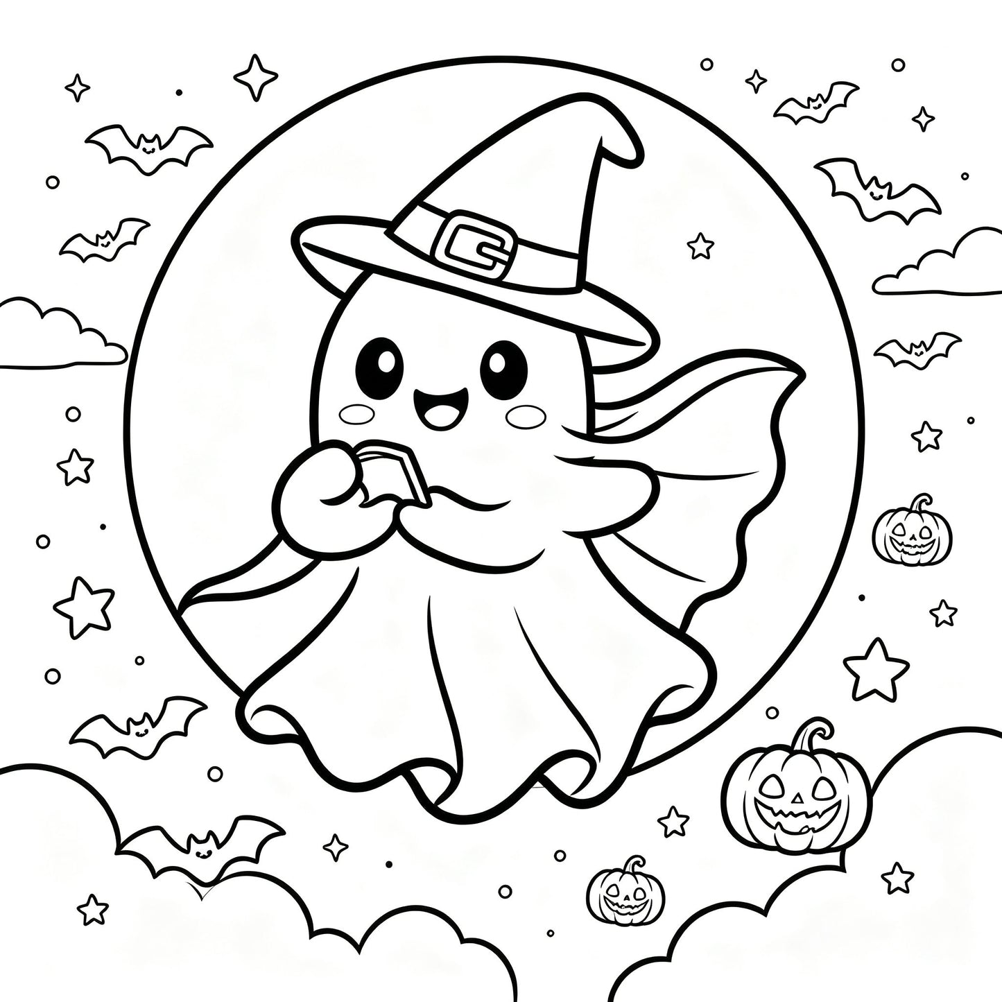 👻🎨Spooky & Cute Bold and Easy Coloring Book – A Whimsical Halloween Adventure(✨Hardcover)
