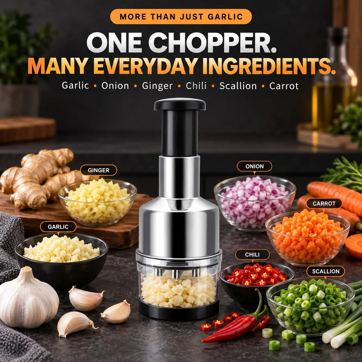 🥣Tyiiplus™ Chop Garlic Faster – Press-Down Manual Food Chopper