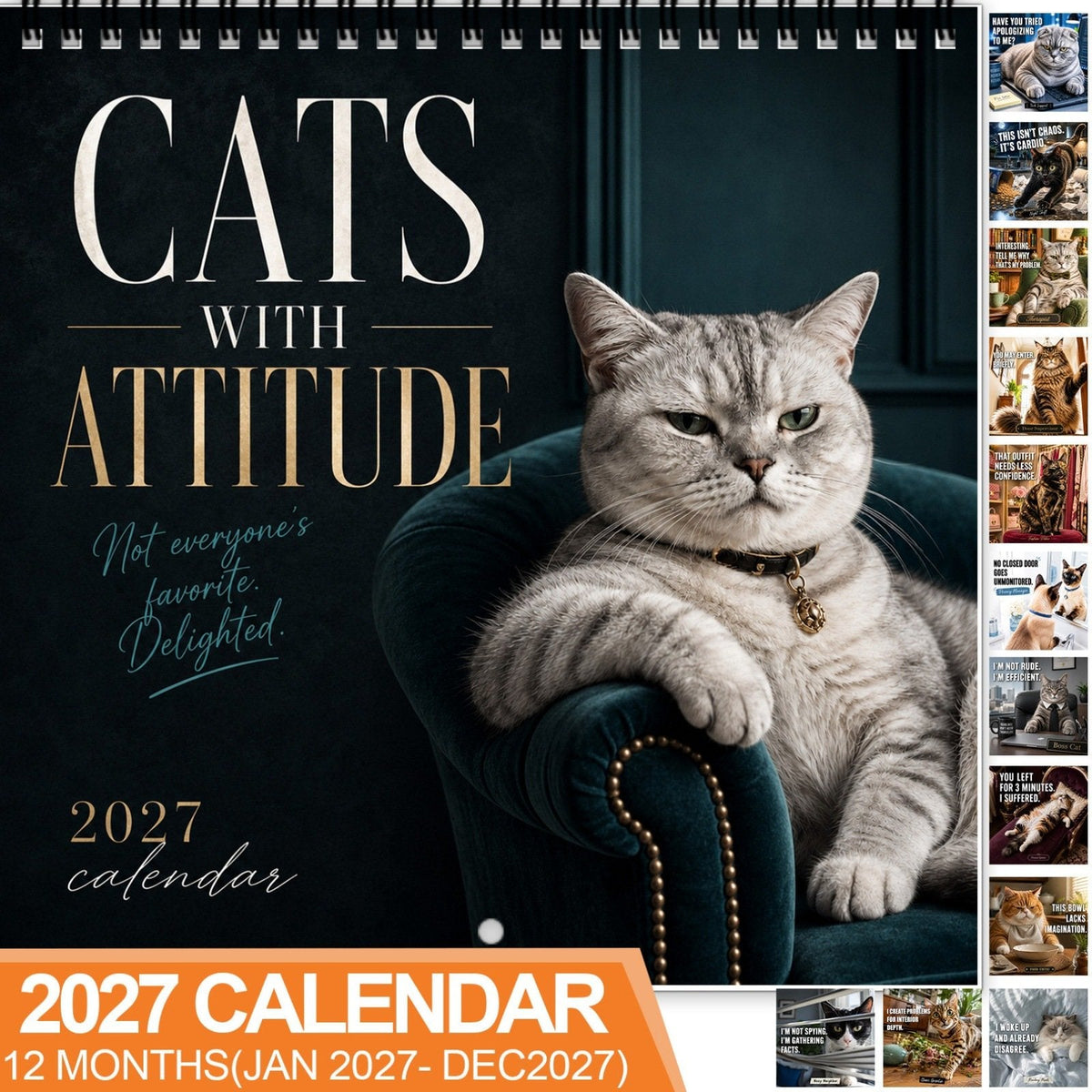 Cats With Attitude 2027 Wall Calendar