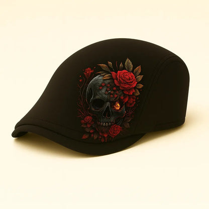 💀Handcrafted Skull & Thorn Flat Cap