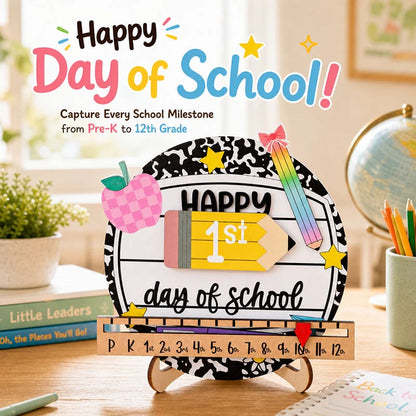 📚Interchangeable Wooden Back-to-School Sign – First, 100th & Last Day Milestone Photo Prop for Pre-K, Kindergarten, Elementary & K-12 Kids, Cute Pink Bow Classroom Decor & Gift🎀🎁