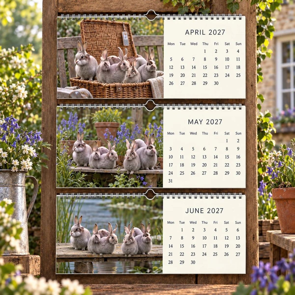 🌿🐰 2027 Hidden Message Rabbit Wall Calendar – Squint & See Optical Illusion Calendar