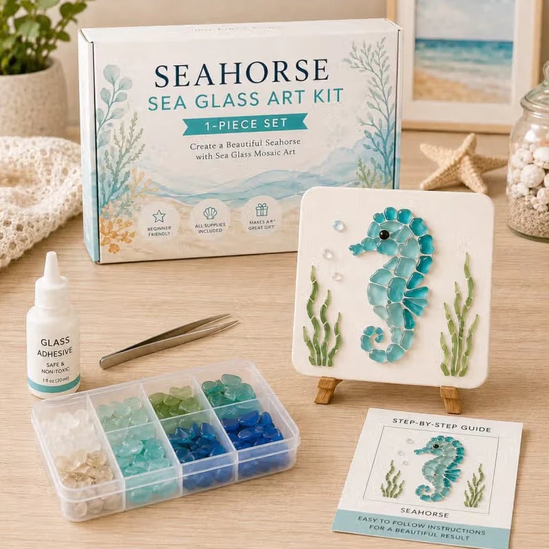 🐋🌊 DIY Sea Glass Mosaic Art Kit – Create Beautiful Ocean-Inspired Artwork with Colorful Glass Pieces