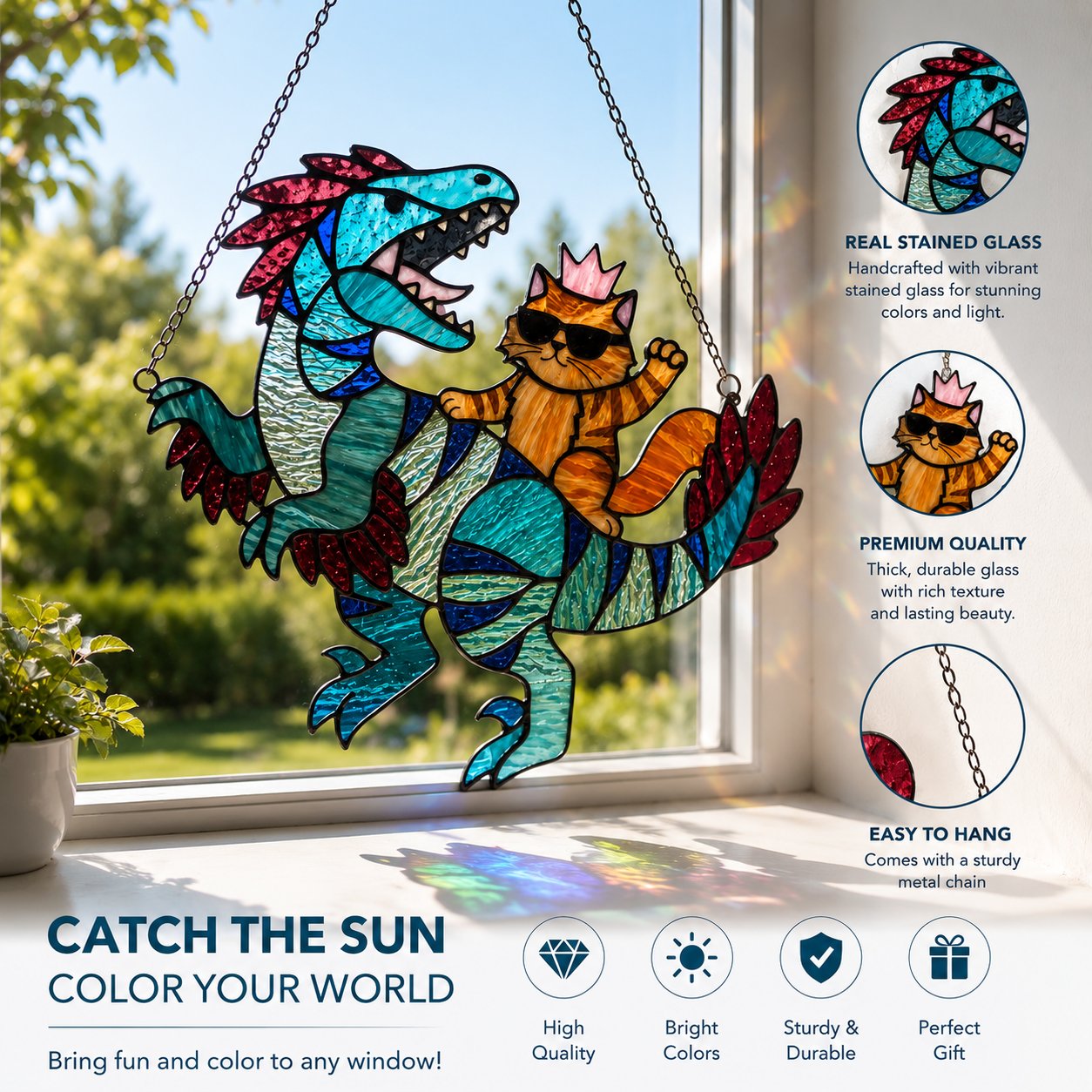 🐉🐱 Princess Donut & Mongo Stained Glass Suncatcher | Dungeon Crawler Carl Window Hanging ✨