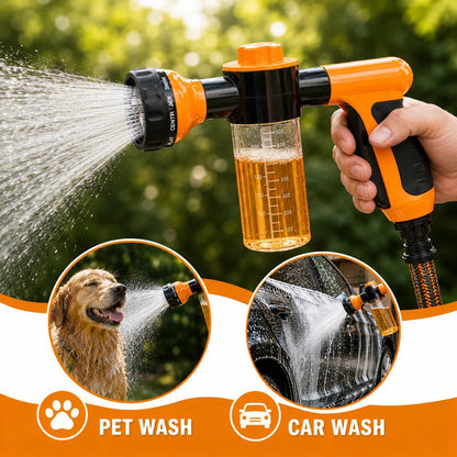 Pet Bath Spray Gun with Built-in Shampoo Dispenser | 8 Adjustable Spray Modes | Fits Standard 3/4" Garden Hose