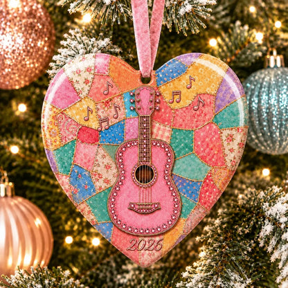 🎸 Pink Guitar Memorial Heart Ornament