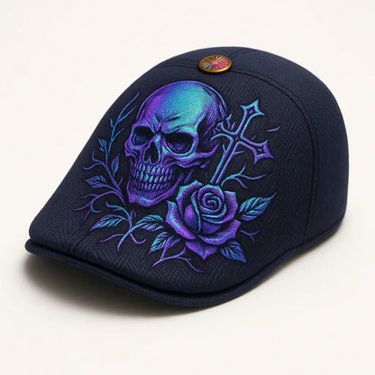 💀Handcrafted Skull & Thorn Flat Cap