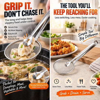 🔥Tyiiplus™ 2-in-1 Stainless Steel Strainer Tongs – Grab, Drain & Serve with One Tool