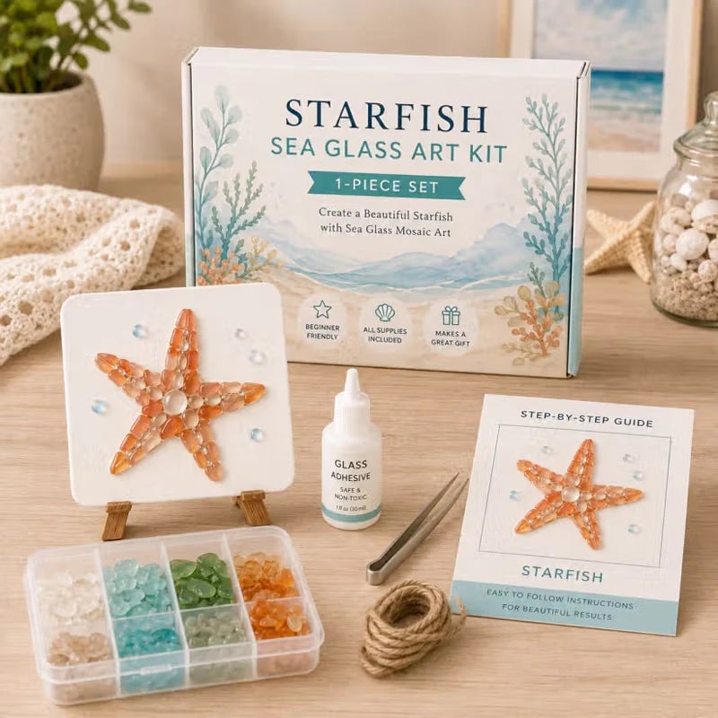 🐋🌊 DIY Sea Glass Mosaic Art Kit – Create Beautiful Ocean-Inspired Artwork with Colorful Glass Pieces