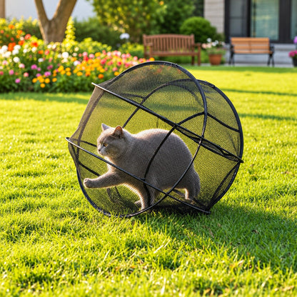 Foldable Pop Up Mesh Cat Playpen, 27.5in Portable Spherical Pet Enclosure, Safe Outdoor Play Tent for Cats Small Dogs Rabbits Guinea Pigs