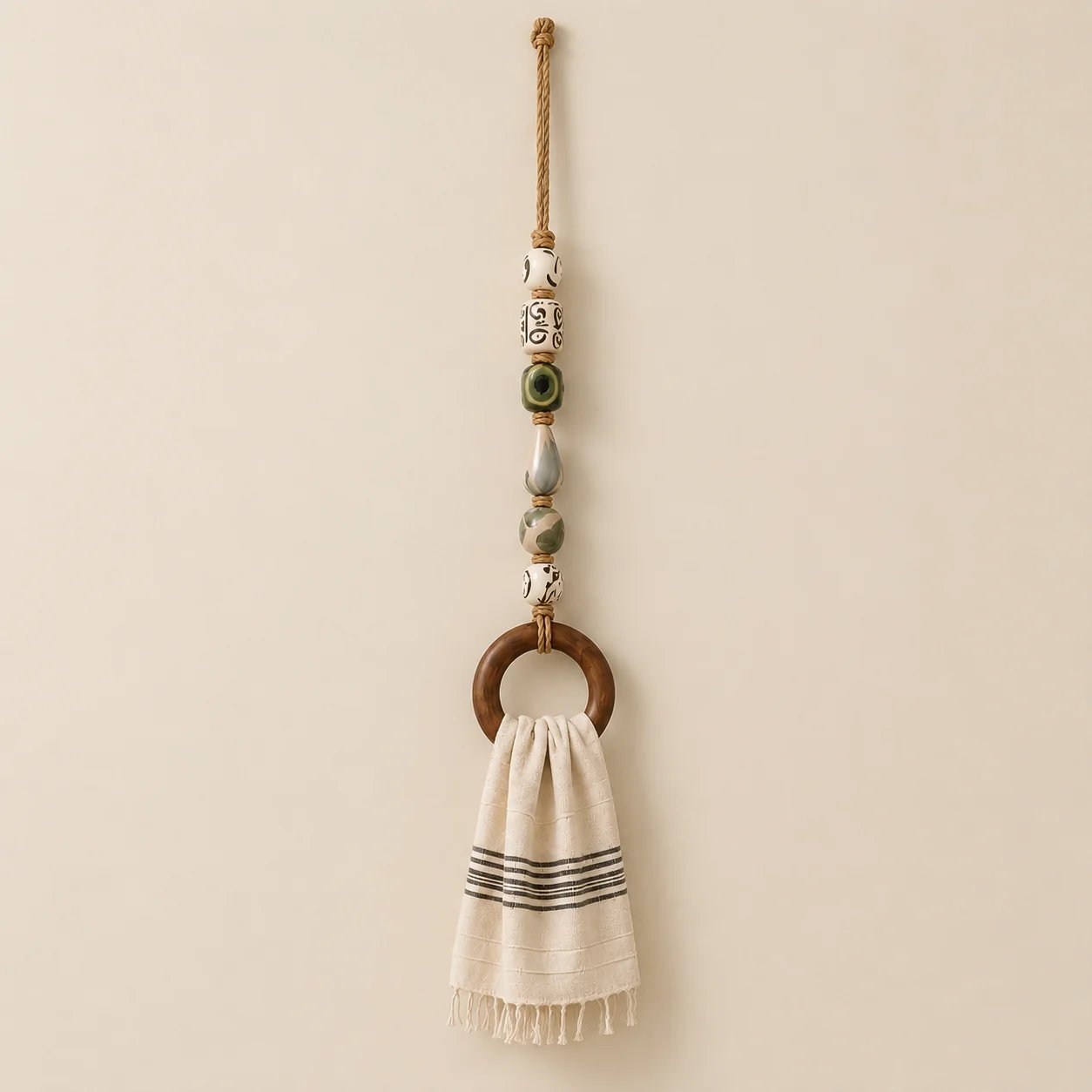 ✨Decorative Beaded Towel Hanger with Wooden Ring