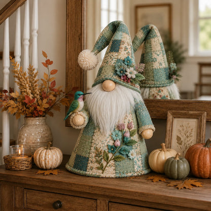 🐦 Patchwork Bird Gnome Light Collection | Warm Glowing Tabletop Decor with Farmhouse Patchwork Details for Mantels, Shelves & Holiday Gifts ✨