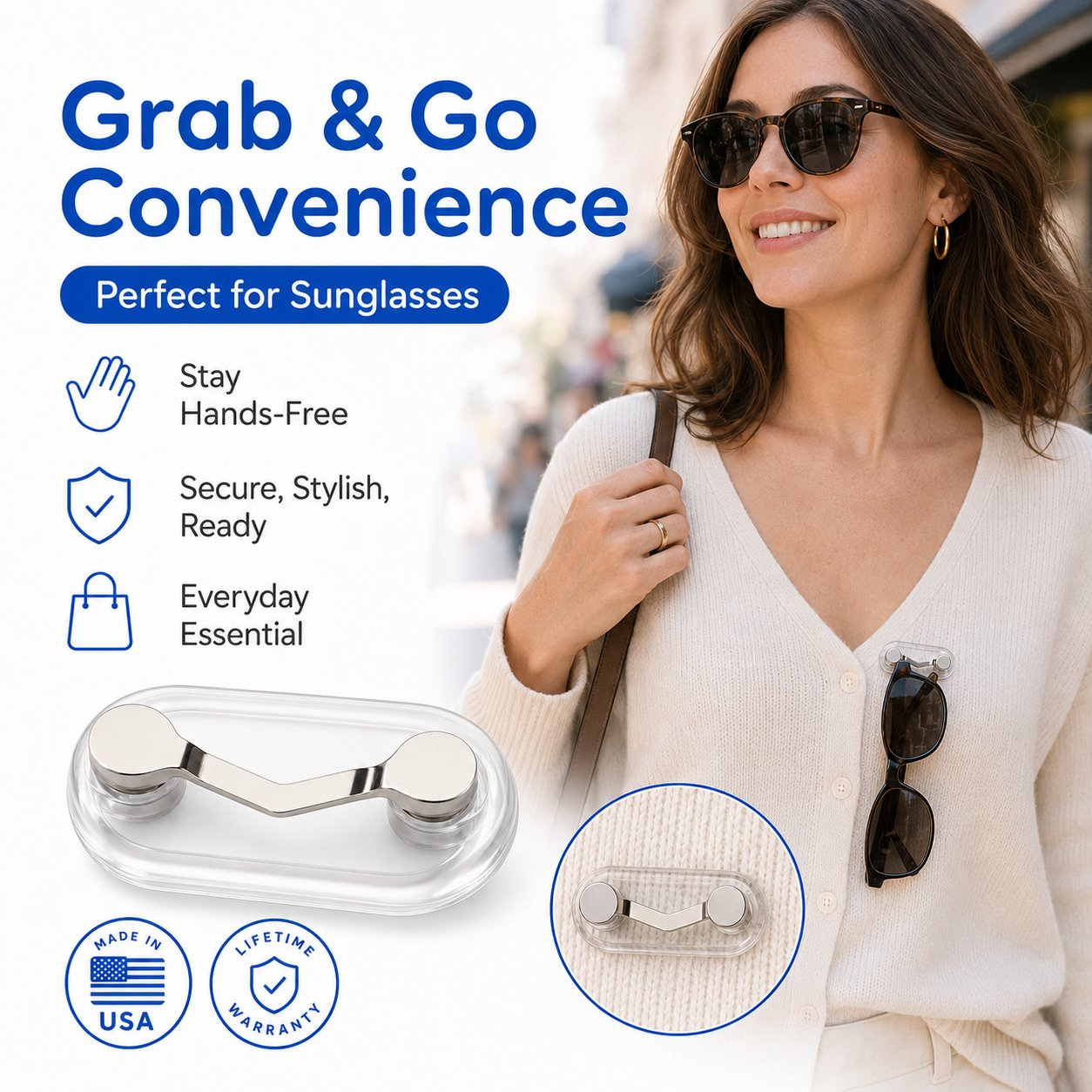 🧲 Magnetic Eyeglass Holder Clip, Universal Glasses Hanger for Readers, Blue Light Glasses & Sunglasses, No More Lost Eyewear