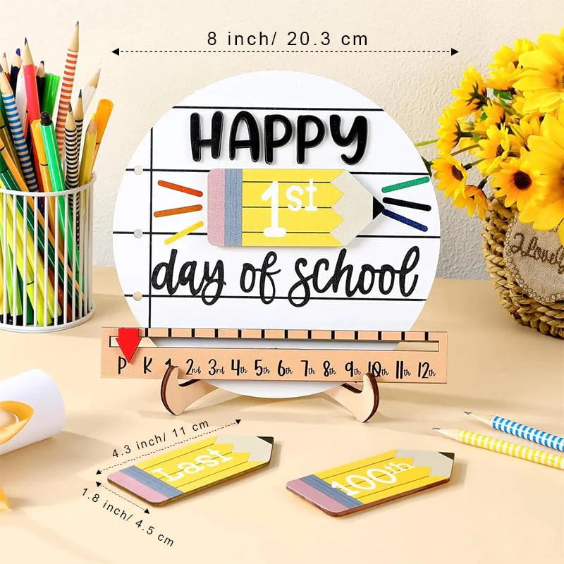 📚Interchangeable Wooden Back-to-School Sign – First, 100th & Last Day Milestone Photo Prop for Pre-K, Kindergarten, Elementary & K-12 Kids, Cute Pink Bow Classroom Decor & Gift🎀🎁