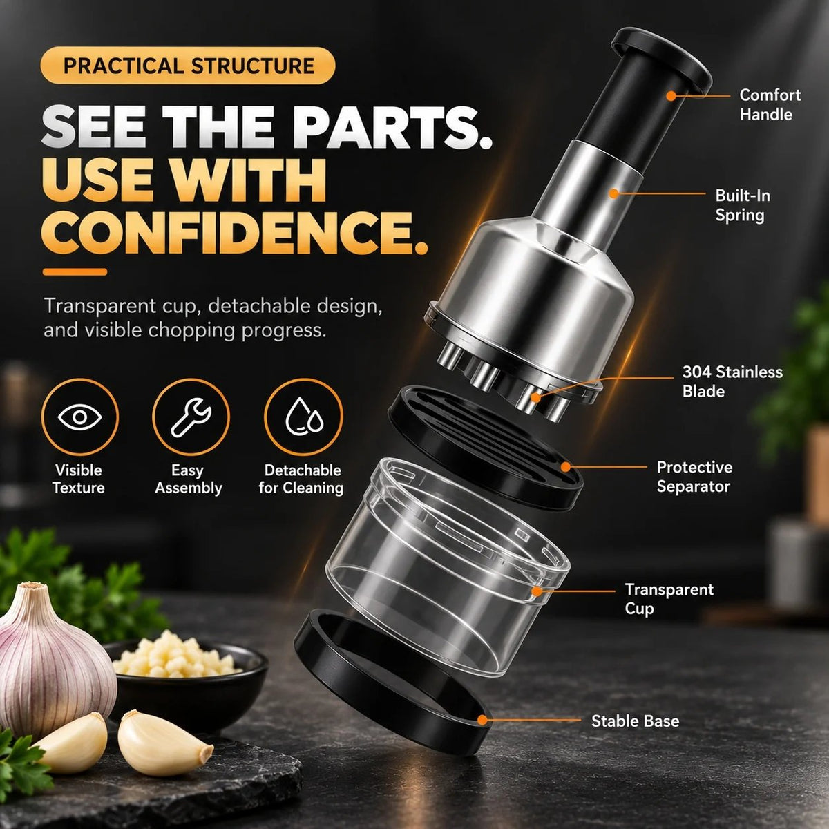 🥣Tyiiplus™ Chop Garlic Faster – Press-Down Manual Food Chopper