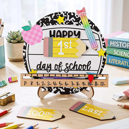 📚Interchangeable Wooden Back-to-School Sign – First, 100th & Last Day Milestone Photo Prop for Pre-K, Kindergarten, Elementary & K-12 Kids, Cute Pink Bow Classroom Decor & Gift🎀🎁