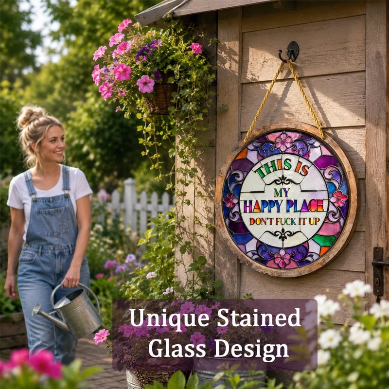 🌈Stained Glass Happy Place Hanging Decor