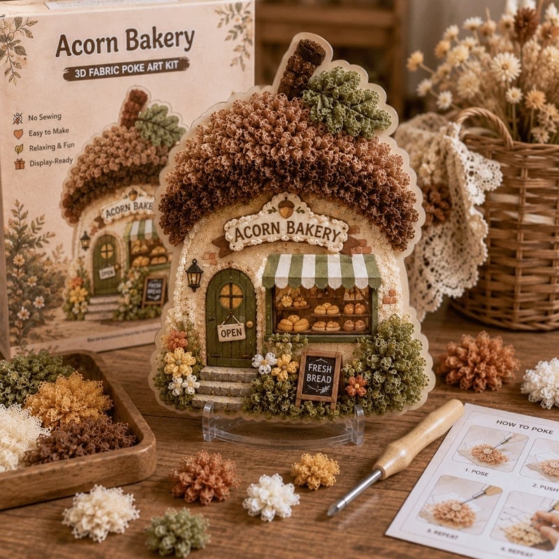 🔥🏡 Whimsical Village 3D Fabric Poke Art Kit, No-Sew Beginner DIY Craft, Screen-Free Relaxing Handmade Desktop Decoration & Family Bonding Activity Gift