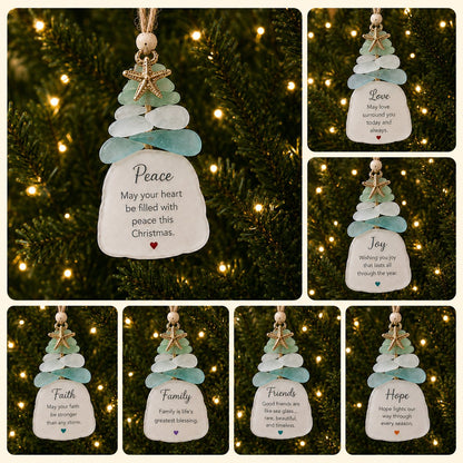 🌊Ocean Blessings™ Sea Glass Christmas Ornaments – Peace, Love, Joy, Faith, Family, Friends & Hope