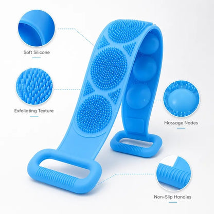 Long Silicone Shower Back Scrubber Exfoliating Bath Strap