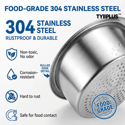 TYIIPLUS™ Stainless Steel Sink Strainer Basket, Multifunctional Hanging & Countertop Colander for Washing, Draining & Food Prep