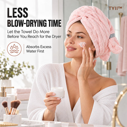 TYII™ Extra-Large 4-Corner Hair Drying Towel Wrap – Extra-Long Thick Microfiber Hair Cap for Long & Thick Hair