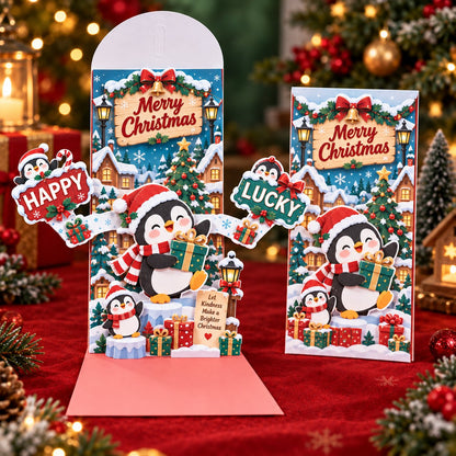 🎄Handmade 3D Christmas Money Card – Pop-Up Holiday Card with Cash Envelope & Message Space 💌✍💵