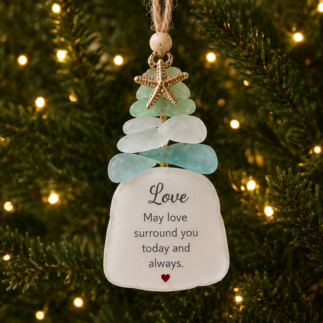 🌊Ocean Blessings™ Sea Glass Christmas Ornaments – Peace, Love, Joy, Faith, Family, Friends & Hope